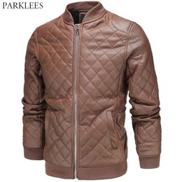 Plaid Motorcycle Jacket Mens Baseball Collar Faux Leather Jacket Men Casual with Zipper British Style Chaquetas Hombre 3XL 210524