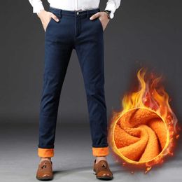 2018 Autumn Winter Men Thicken Fleece Warm Pants Male Cotton Baggy Long Trousers Business Straight Stretch Casual Pants Y0927
