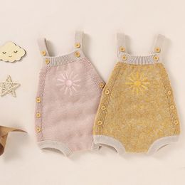 Baby Girls Boys Knitted Romper Winter Autumn Sweet Style Infant Creative Sun Embroidery Sleeveless Suspender Jumpsuit For Infant