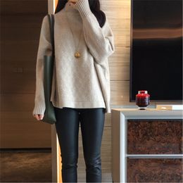 Fashionable Fall Winter Pure Color Cashmere Pullover Sweater Women's Oversized Lazy Wind Cable Twist Knit Tops Female 210520