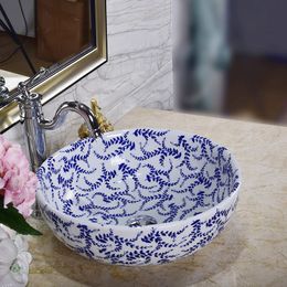 Europe Vintage Style Ceramic Washing Basin Counter top Bathroom Sink ceramic wash basin bathroom sinks blue and white