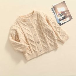 Infant Cable-knit Sweater Kids Button-down Solid Colour Long Sleeve Round Neck Cardigan 1-5Years Y1024