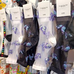 glass gate UK - Socks South Korea East Gate Spring and Summer Sexy Meat Through Glass Stockings Butterfly Color with Breathable Thin Cotton Female