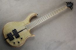 5 Strings Electric Bass Guitar with Flame Maple Veneer,Black Hardware,Humbucking Pickups,Can be Customised