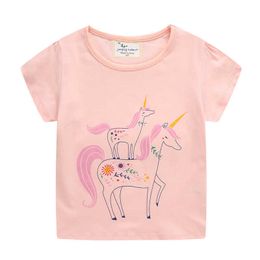 Jumping Meters Summer Baby Tees With Cute Animals Print Cotton Unicorn Girls T shirts Fashion Children's Clothes Tops 210529