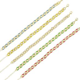 Punk Cuban Link Chain Paved 5A zircon Anklet for Women Gold Silver Color enamel colorful chain Anklet Bracelet Leg Foot Jewelry