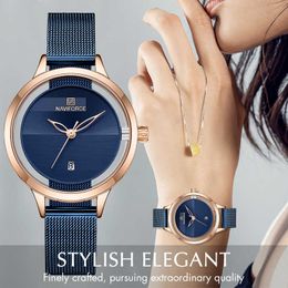 NAVIFORCE Women Watch Top Brand Luxury Ladies Fashion Simple Stainless Steel Quartz Watches Female Waterproof Date Wristwatch 210616
