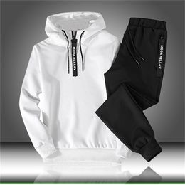 Sets Tracksuit Men Autumn Winter Hooded Sweatshirt Drawstring Outfit Sportswear Male Suit Pullover Two Piece Set Casual 210806
