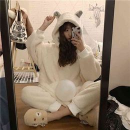 Winter Thick Warm Pajamas Sets For Women Sleepwear Homes Clothing Pajama Home Wear Womens Pyjamas Set Velvet Pants Nightwear 210423