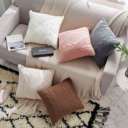 Double-thread Braided Cushion Cover Solid Pillowcase Vintage Brown Milk White Grey Pink 45cm x Soft 210423