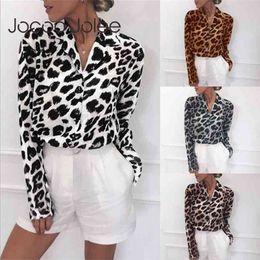 Chiffon Blouse Long Sleeve Sexy Leopard Print Blouse Turn Down Collar Lady Office Shirt Tunic Casual Loose Tops Plus Size Blusas 210323