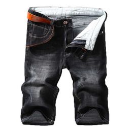 Men Denim Shorts Summer Style Thin Section Elastic Force Slim Fit Short Jeans Male Brand Clothing Black Blue 210622