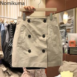 Nomikuma Korean Double Breasted Elegant Mini Skirt Causal High Waist A-line Skirts Spring Solid Mujer Faldas Femme 6F498 210427