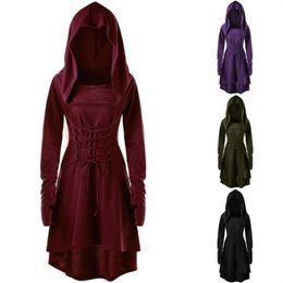 Casual Dresses Vintage Renaissance Dress Mediaeval Cosplay Costumes For Women Halloween Hooded Festival Party Clothing Plus Size Vestidos 5XL