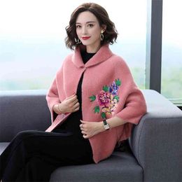 Artificial Mink Fur Cloak Shawl Female Autumn And Winter Thick Sweater Coat Korean Version With Cheongsam Short Cardigan 210427