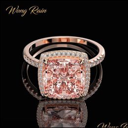 Solitaire Ring Rings Jewelry Wong Rain Luxury 100% 925 Sterling Sier Created Moissanite Morganite Gemstone Wedding Engagement Fine Wholesale