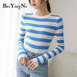 Striped Sweater Female Retro Leisure Ulzzang Korean Pullover Women Tops Elegant Basic Chic Cute Sweaters Ladies 210506