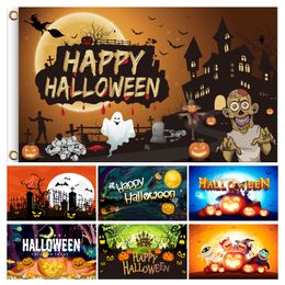 Halloween Banner Background Flags 90*150cm Horror Theme Party Decorations Lantern Pumpkin House Flag 37 Styles w-00894