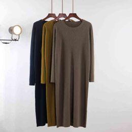 Long Knit Oversized Women Maxi Sweater Straight Dress Warm o neck Loose Tunic Dress High Street Baggy Midi Pullover Dresses Y1204