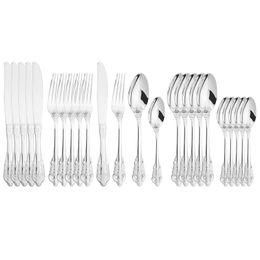 Stainless Steel Dinnerware Set Knives Fork Spoons Tableware Set 24Pcs Cutlery Western Kitchen Dinner Silverware Flatware Set 210318