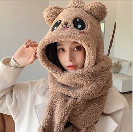 Little Bear Scarf Female Winter Hat One Lovely Lamb Cashmere Thickened Warm Neck Protection Girl Embroidered