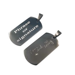Customized Phrase and Signature Pendant (what Letter Message Me ) Stainless Steel Dog Tag Charms Pendants Necklace Black Chain 24''