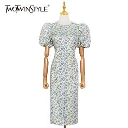 Elegant Print Floral Women's Dress O Neck Short Sleeve High Waist Hit Colour Summer Vintage Dresses Female Fashion 210520
