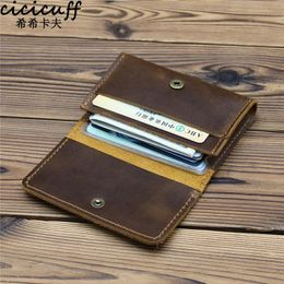 Card Holders Genuine Leather Holder For Men Women Vintage Handmade Short Case Purse With Coin Pocket Small Slim Wallet Male
