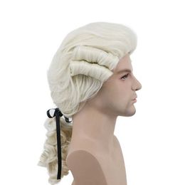 grey wig cosplay UK - Grey White Black Lawyer Judge Baroque Curly Male Costume Wigs Deluxe Historical Long Synthetic Cosplay Wig For Halloween Y0913