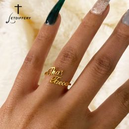 Letdiffery Personalized Double Name Rings Stainless Steel Adjustable Women Wedding Rings Unique Engagement Gifts