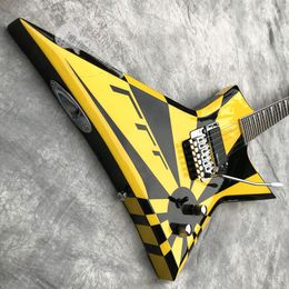 Michael Sweet Jack Son Explorer Stryper Electric Guitar Black Yellow Stripe, Floyd Rose Tremolo Bridge, Whammy Bar, China EMG Pickup, Chrome Hardware, Shark Fin Inlay