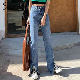 Syiwidii Flare Jeans Women Denim Pants High Waisted Slit Leg Vintage Streetwear Bell Bottom Fashion Clothes Cut Out Full Length 210322