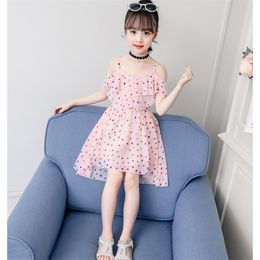 Summer Girls Dress Sling Strapless Dot Party Kids Dresses Chiffon Princess Dress 210528
