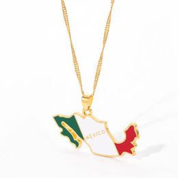-Mexiko Karte mit Flagge Anhängerkette Halsketten für Frauen Schmuck Gold Farbe Nordamerika Mexikanische patriotische und Emaille Geschenke