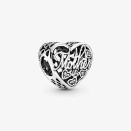 100% 925 Sterling Silver Mother and Son Script Openwork Charms Fit Pandora Original European Charm Bracelet Fashion Jewelry Accessories