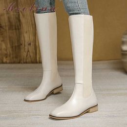 Meotina Square Toe Knee High Boots Med Heel Woman Boots Chunky Heel Shoes Zip Ladies Long Boots Autumn Winter Beige Big Size 40 210608