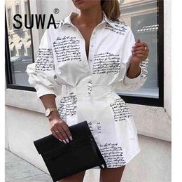 Arrival Autumn Spring A Line Office Lady Dress Women Turn Down Collar Long Sleeve Letter Casual Dresses Robe Femme Vestido 210525