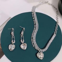 Earrings & Necklace MOGAKU Concise Design Clavicle Necklaces Crystal Heart Stud Jewelry Sets For Women Bride Wedding Anniversary