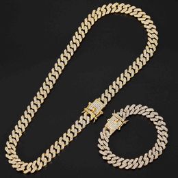 LT009 Hip Hop Chain Necklace Bling Iced Out Miami Cuban Link Chains Full Rhinestone CZ Clasp Necklaces For Men Fashion Jewellery X0509