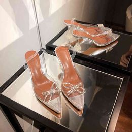 PVC Jelly Shoes Pointed Toe Bow Design Back Strap Sandals Clear High Heels Sandals Wedding Pumps Shoes Woman Size 39 210513