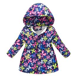 Winter Thicken Windproof Warm Child Long Coat Print Fleece Liner Children Outerwear Baby Girls Jackets For 3-12 Years Old H0910