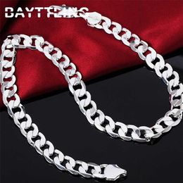 28 necklace Canada - BAYTTLING 925 Silver 18 20 22 24 26 28 30 inches 12MM Flat Full Sideways Cuba Chain Necklace For Women Men Fashion Jewelry Gifts 211015