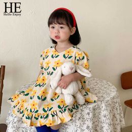 HE Hello Enjoy Summer Cartoon Print Baby Girl Princess Dress For Kids Summer Floral Dresses Toddler Kid Holiday Party Clothing Q0716