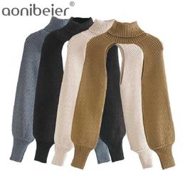 Short Sweater Women Turtleneck Long Sleeve Knitted Pullover Cropped Jumper Female Autumn Knitwear Streetwear 210604