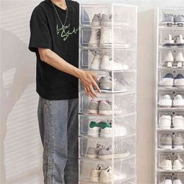 6pcs can combination shoe cabinet High light transmission Transparent storage s box thickened dustproof organizer 210922