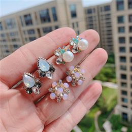 Stud Creative Fashion Simple 3-pair Gem Pearl Fashionable Temperament All-match Geometric Earrings