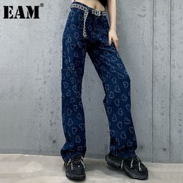 [EAM] Pattern Casual High Waist Wide Leg Denim Jeans Loose Women Full Length Trousers Fashion Spring Autumn 1DD7235 21512