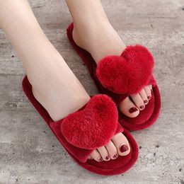 Women Slippers Love Heart Cotton Winter Non-Slip Suede Floor Home Furry Shoes For Bedroom s127 210625