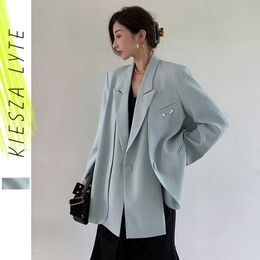 Women Blazers Jackets Autumn Style Niche Chic Blue Suit Fake Two Piece Loose Minimalist Blazer Feminino Coats 210608