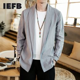 IEFB Chinese Style Cotton Hemp Cardigan Big Size Jackets Button-adjustable Long Sleeve Shawl Collar Clothes 9Y6023 210524